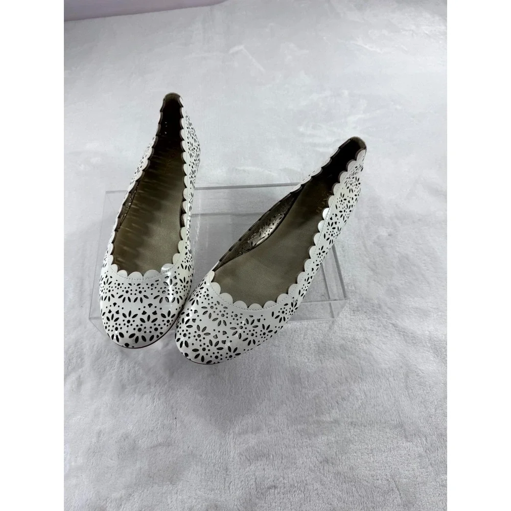 Coach Metallic Carsin Laser Cut Ballet Flats Women's 7.5b White Floral Round Toe